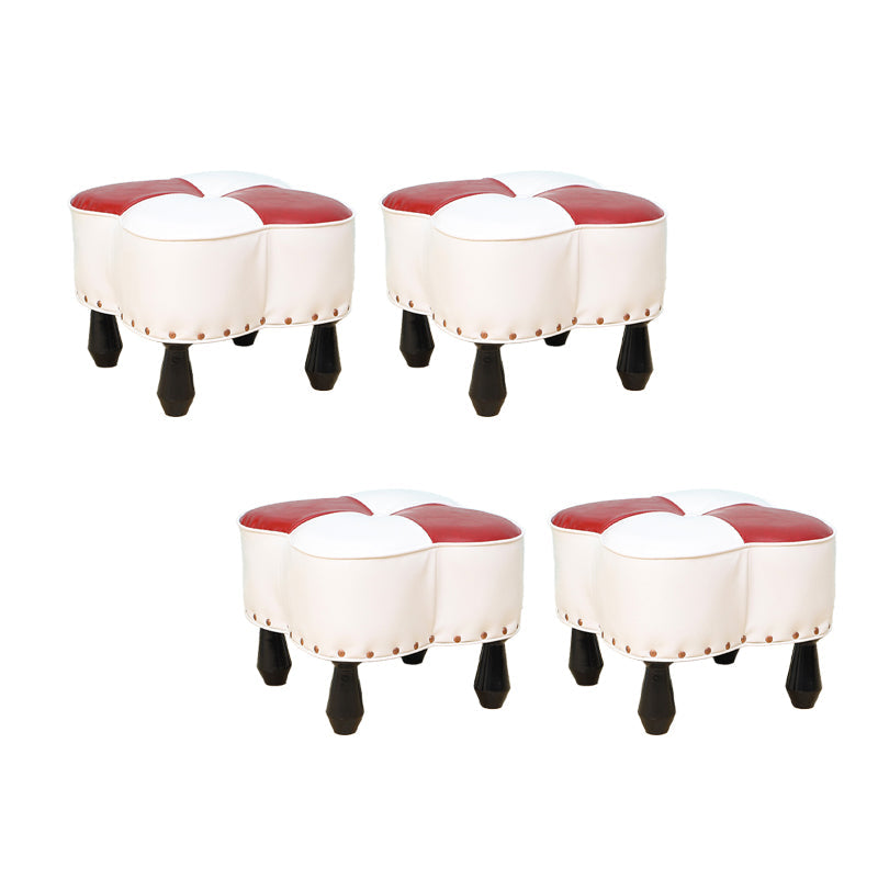 Leather Ottoman Clover Shape Color Panel Tufted Water Resistant Nailhead Trim Ottoman