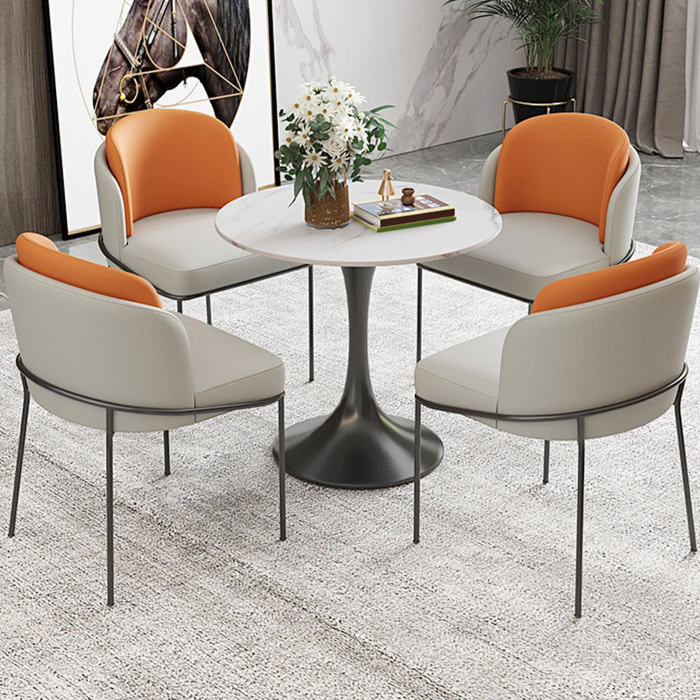 Ronde eetkamer met gewatteerde stoelen 1/2/4/5 stuks Stone Top Dinette Set voor keuken