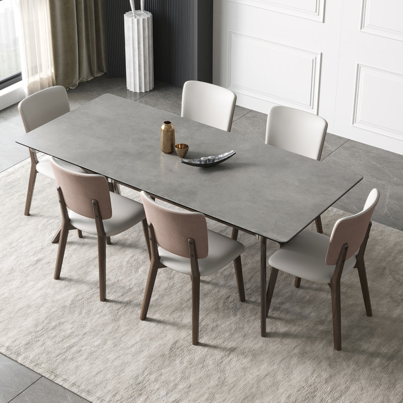 Nordic 1/4/5/7 Pieces Furniture Rectangle Stone Dining Table Set for Kitchen 7 Pieces: Table, 6 Chairs Clearhalo 'Dining Room Sets' 'Dining Tables & Seating' 'dining_room_set' 'furn' 'furn_dining_room_set' 'Furniture' 'Kitchen & Dining Furniture' 6543120