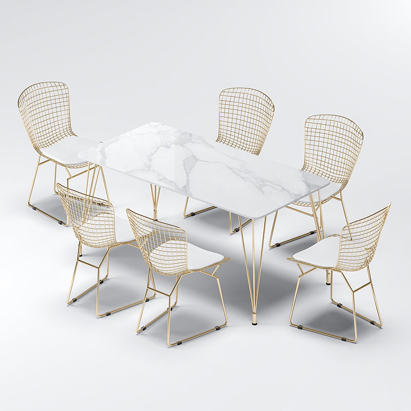 Modern 1/2/5/7 Pieces Dining Furniture Faux Marble Top Rectangle Dining Set for Home 7 Pieces: White-gold Table, 6 Chairs Clearhalo 'Dining Room Sets' 'Dining Tables & Seating' 'dining_room_set' 'furn' 'furn_dining_room_set' 'Furniture' 'Kitchen & Dining Furniture' 6545688