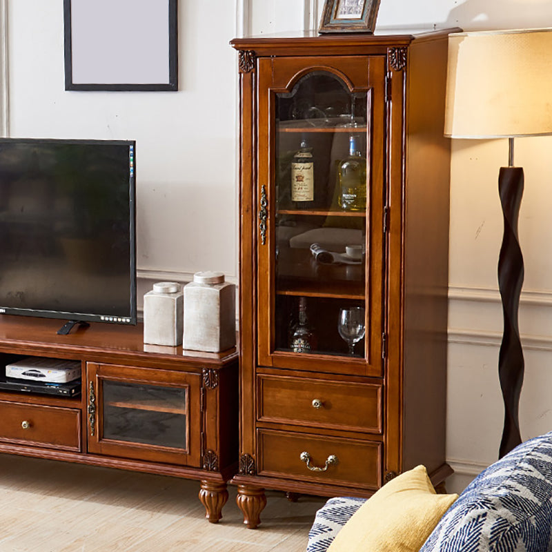 Traditional Display Stand Rubberwood Hutch Cabinet for Living Room 24"L x 19"W x 65"H Brown Clearhalo 'Display & China Cabinets' 'display_china_cabinets' 'furn' 'furn_display_china_cabinets' 'Furniture' 'Kitchen & Dining Furniture' 6545910