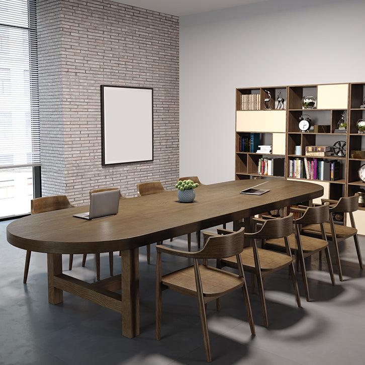 Modern Solid Wood Oval Office Desk 29.53-inch Tall H-Base Writing Desk 126"L x 47.2"W x 29.5"H Clearhalo 'furn' 'furn_office_desk' 'Furniture' 'Office Desks' 'Office Furniture' 'office_desk' 6548607