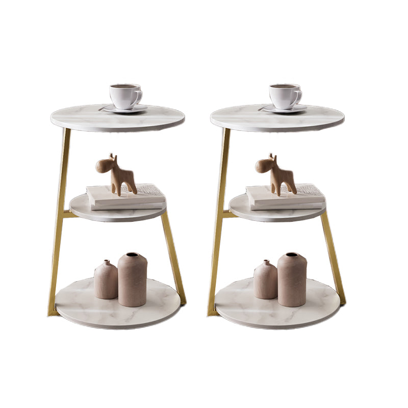 Tavolino laterale in metallo glam con ripiani rotondi del tavolino accento superiore in pietra