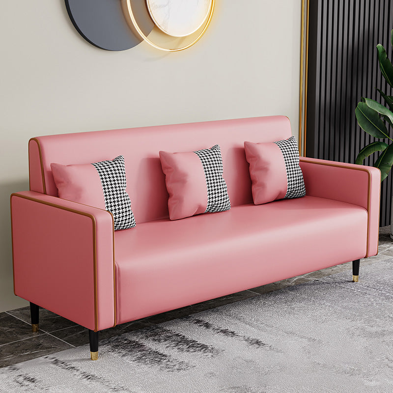 Cushions Square Arm Sofa Leather and Wood Seating with Pillows