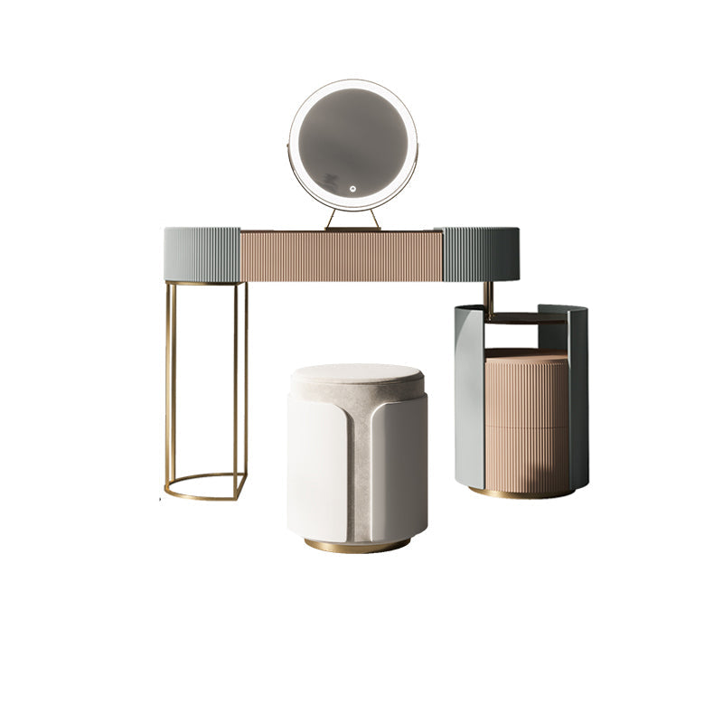 Caja de tocador de mesa de almacenamiento de tocador de vidrio con mesa de maquillaje y taburetes