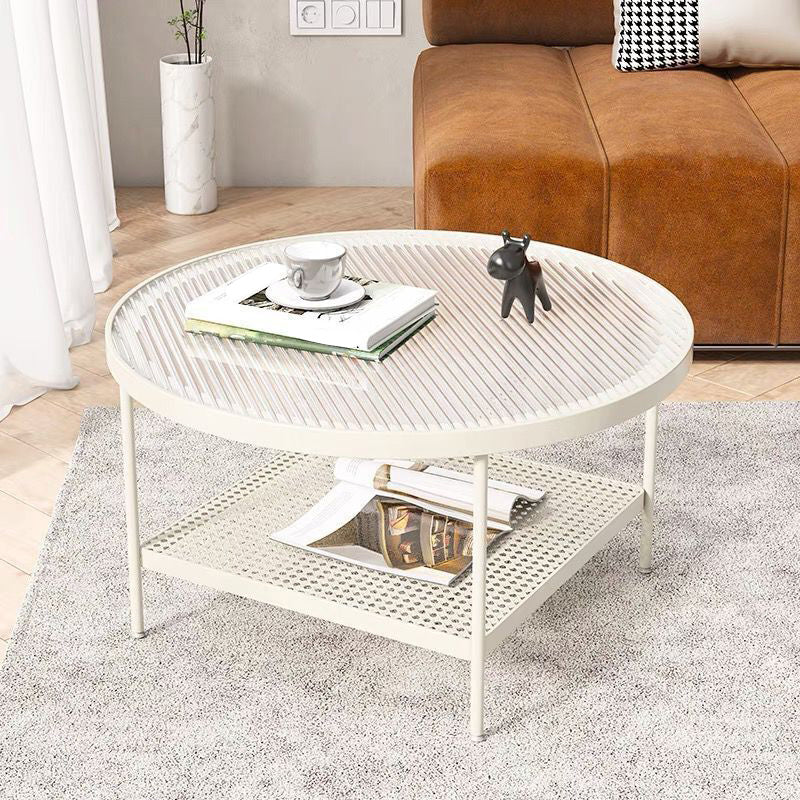Glass Round Contemporary Coffee Table 4 Legs Coffee Table with Storage