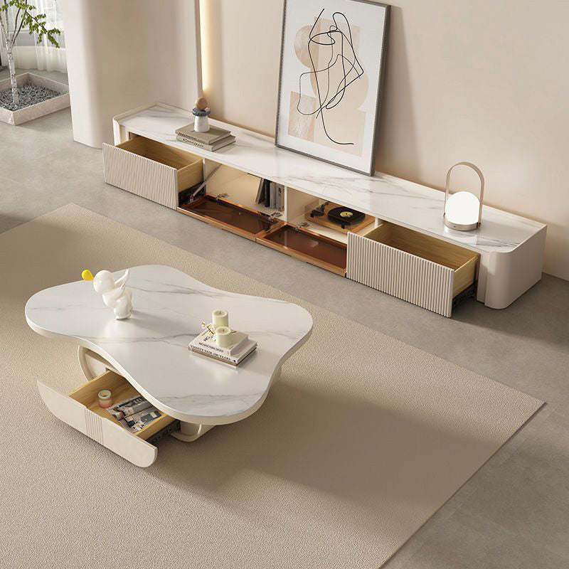 Stone Geometric Contemporary Coffee Table Single Cocktail Table with Storage Drawers Clearhalo 'Coffee & Accent Tables' 'Coffee Tables' 'coffee_tables' 'furn' 'furn_coffee_tables' 'Furniture' 'Living Room Furniture' 6552211