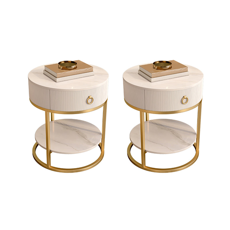 Round Slate Top End Table 22.83" Tall Iron Frame Side Table with Storage Gold Gloss White 2 Clearhalo 'Coffee & Accent Tables' 'End & Side Tables' 'end_side_tables' 'furn' 'furn_end_side_tables' 'Furniture' 'Living Room Furniture' 6552479
