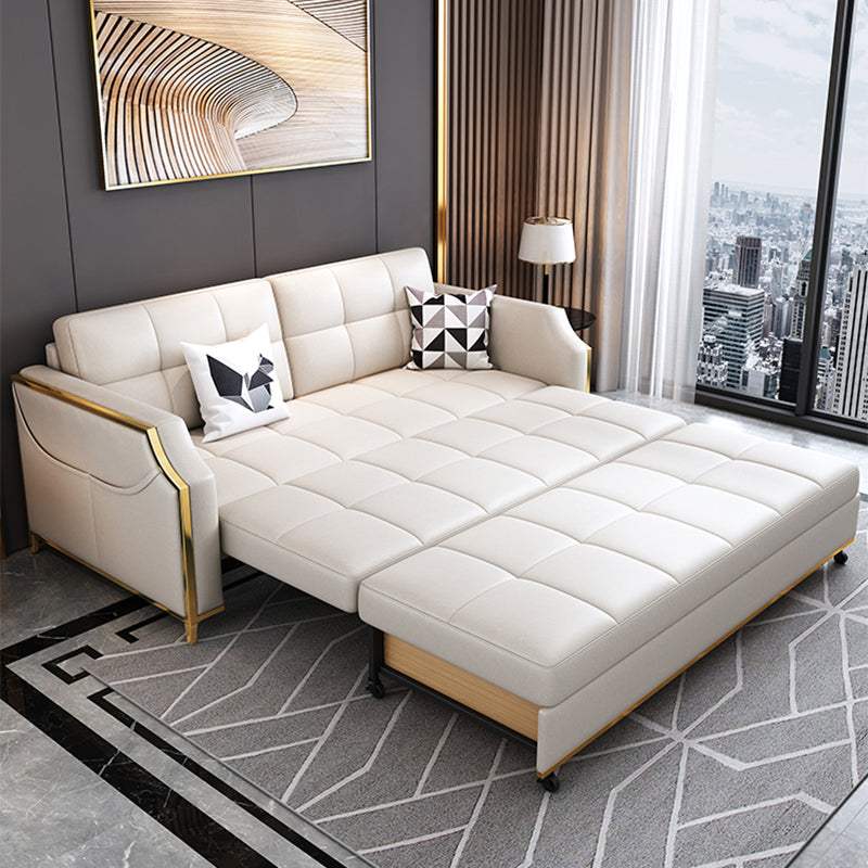 31.49" Tall White Sleeper Sofa Glam Style Biscuit Back Sofa Bed 91"L x 31"W x 31"H Double Cabinet Clearhalo 'furn' 'furn_futons' 'Furniture' 'Futons & Daybeds' 'Futons' 'Living Room Furniture' 6552815