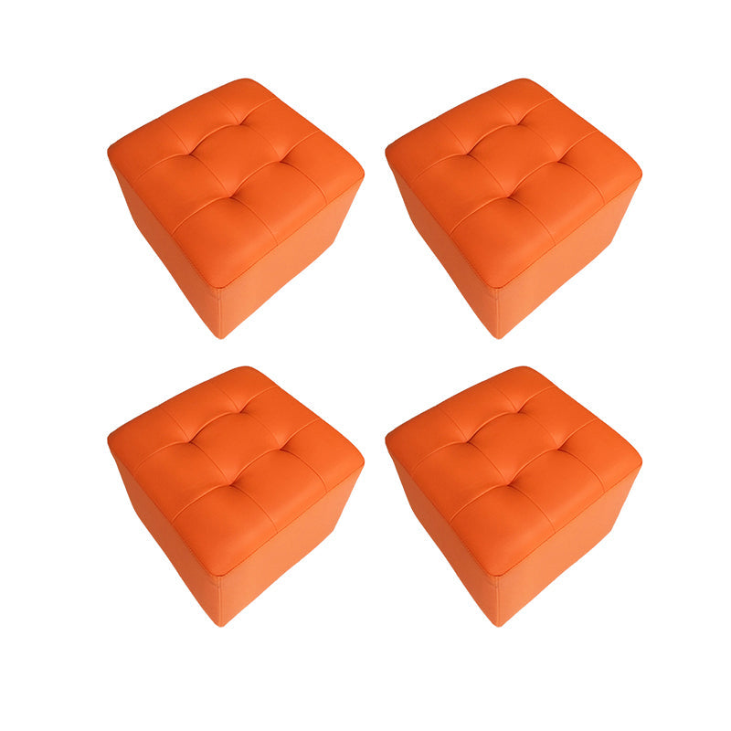 Mitte des Jahrhunderts moderne Pouf Osmanische echte Lederpolsterte Tufted Square Ottomane