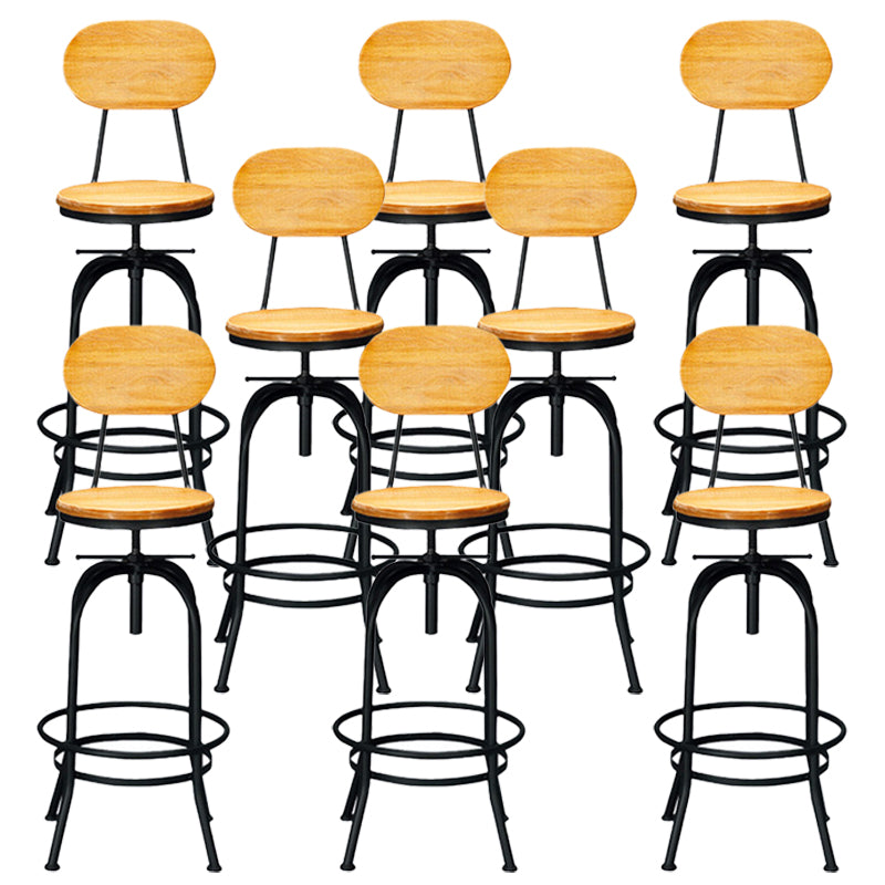 Solid Wood Dining Stool Industrial Adjustable Height Bar Stool with Footrest