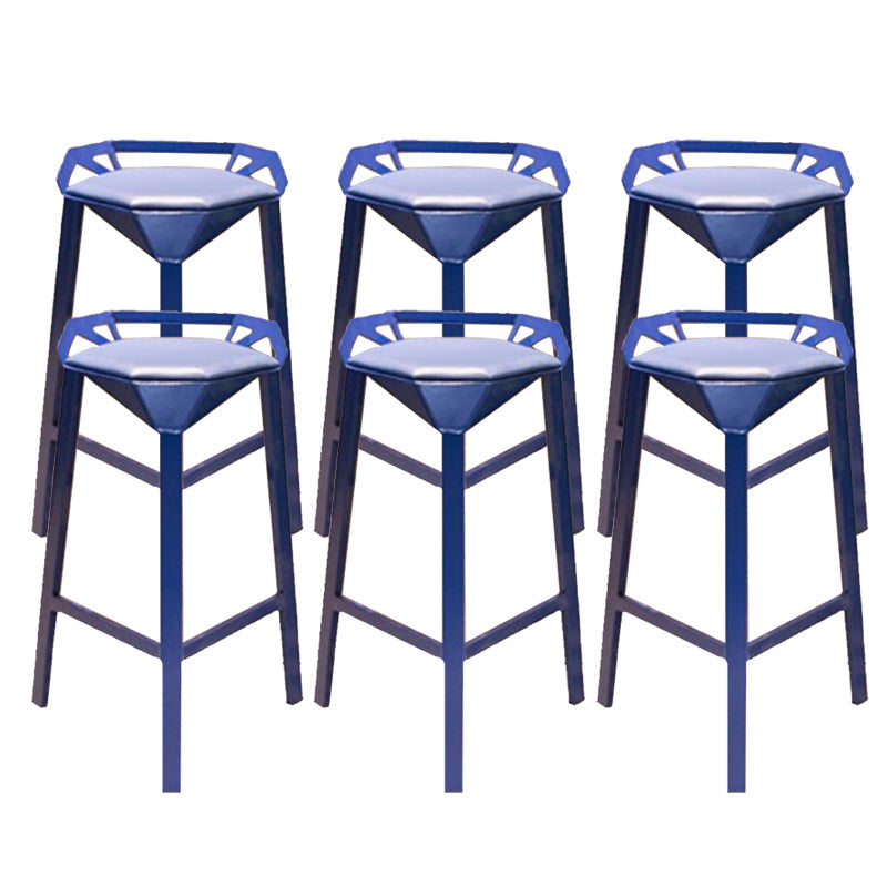 Modern Armless Backrest Counter Stool Iron Bar Stool with Cushion and Pedal for Bar Blue 6 Piece Set Clearhalo 'Bar Furniture' 'Bar Stools' 'bar_stools' 'furn' 'furn_bar_stools' 'Furniture' 'Kitchen & Dining Furniture' 6556809
