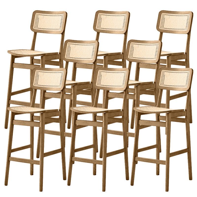 Ash Solid Wood Frame Bar Stool Contemporary Armless Indoor Stool with Rattan Seat