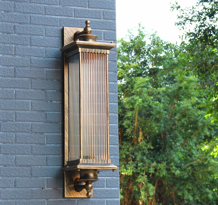 Single-Bulb Wall Mount Light Retro Rectangular Ribbed Glass Wall Lighting for Outdoor Clearhalo 'Wall Lamps & Sconces' 'Wall Lights' Lighting' 656