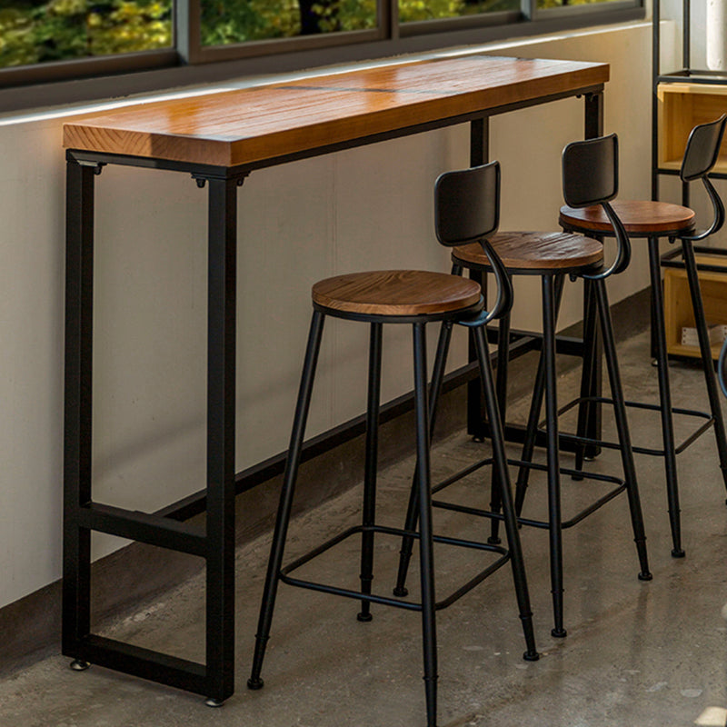 Mesa de altura de barra industrial Mesa de barra de bistro de madera maciza con base de caballete