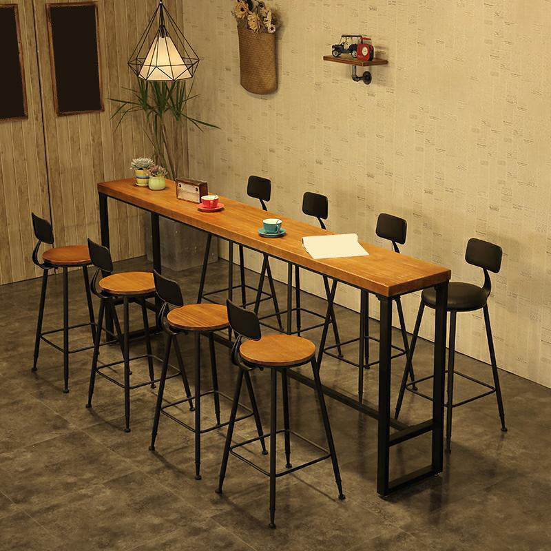 Mesa de altura de la barra industrial Mesa de bistro de madera maciza con base de metal