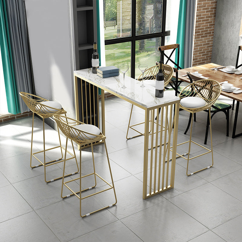 Glam Bar Height Table Faux Marble Top Bistro Bar Table with Double Pedestal Base 70.9"L x 15.7"W x 41.3"H White Without Chairs Clearhalo 'Bar Furniture' 'Bar Tables' 'bar_tables' 'furn' 'furn_bar_tables' 'Furniture' 'Kitchen & Dining Furniture' 6560307