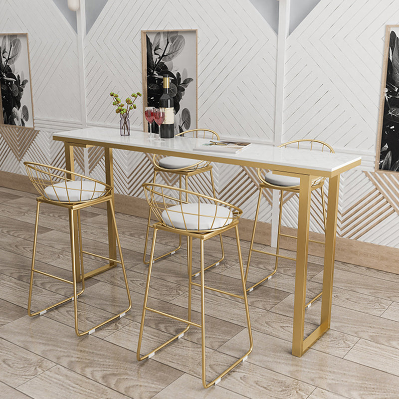 Faux Marble Table Modern Style Bistro Bar Table with Sled Base