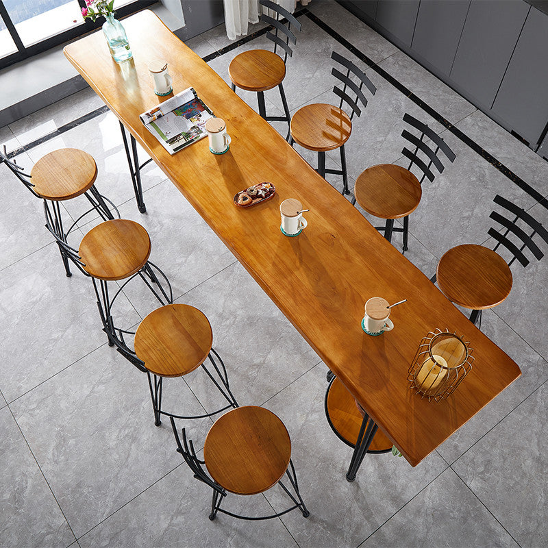 Industrial Style Bar Table Solid Wood Rectangle Pub Table in Brown