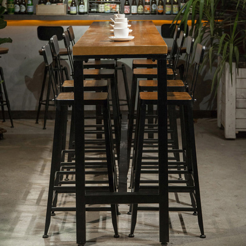 Industrial Style Pub Set 1/5/9 Pieces Solid Wood Pub Dining Set for Indoor 9 Pieces: Table, 8 Wood Stools Clearhalo 'Bar Furniture' 'furn' 'furn_home_bar_bar_sets' 'Furniture' 'Home Bars & Bar Sets' 'home_bar_bar_sets' 'Kitchen & Dining Furniture' 6561517