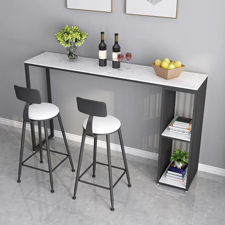 Modern Bar Table Set 1/2/3 Pieces Faux Marble Counter Table with Upholstered Stools 3 Pieces: Table, 2 Stools Clearhalo 'Bar Furniture' 'furn' 'furn_home_bar_bar_sets' 'Furniture' 'Home Bars & Bar Sets' 'home_bar_bar_sets' 'Kitchen & Dining Furniture' 6561859