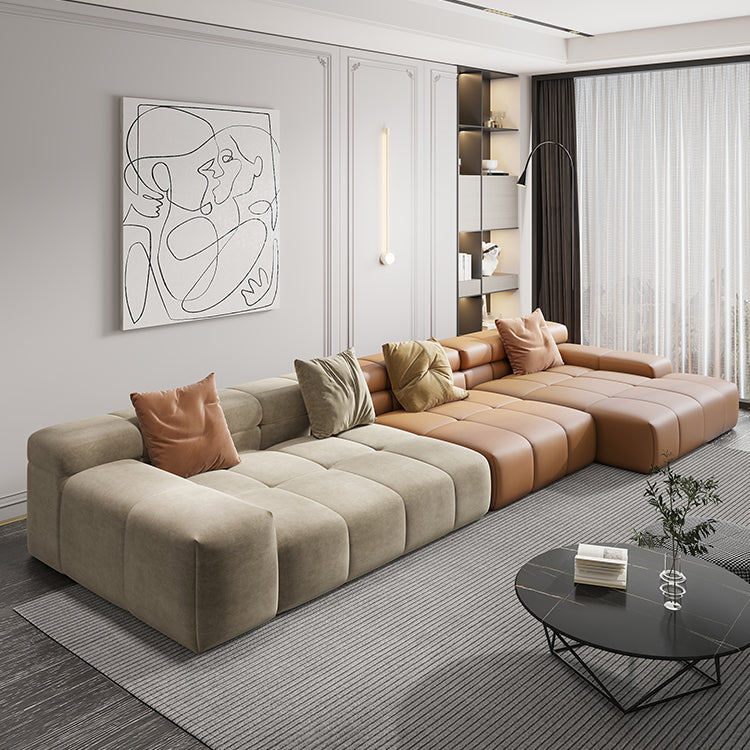 Scandinavian Sleeper Sectional with Tufted Split-Back and Recessed Arm Polyester Blend Right Clearhalo 'furn' 'furn_sectionals' 'Furniture' 'Living Room Furniture' 'Sectionals' 6562204