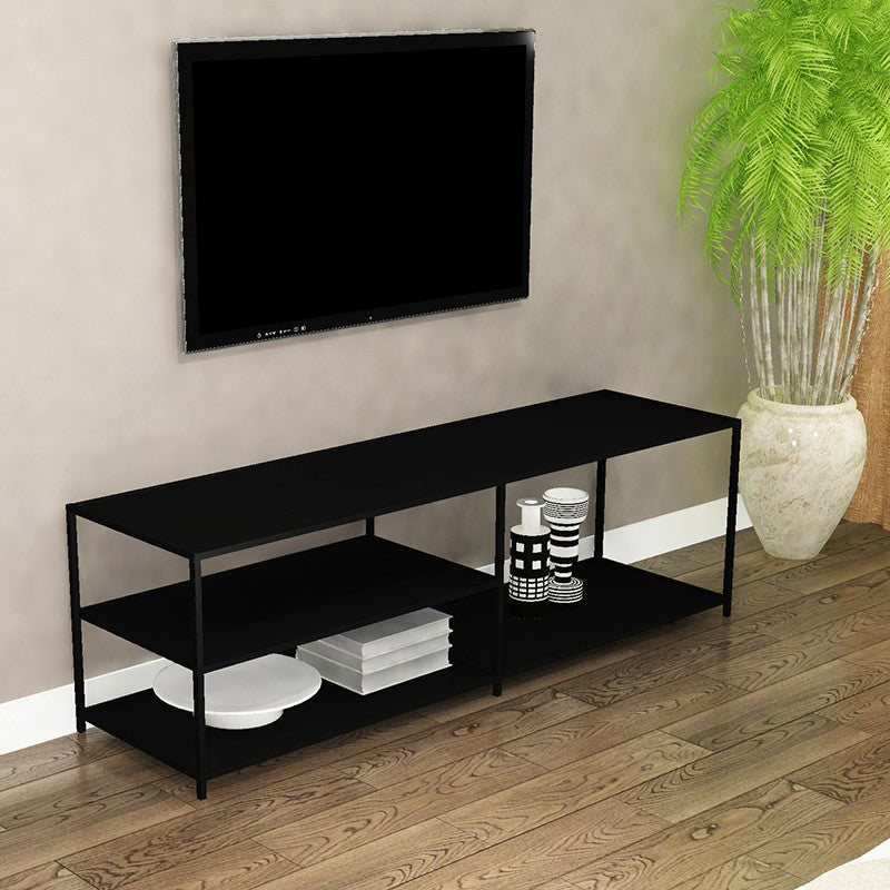 Industrial Metal TV Stand Console Open Storage TV Media Stand for Living Room 71"L x 13"W x 20"H Black Cabinet Not Included Clearhalo 'furn' 'furn_tv_stands_entertainment_centers' 'Furniture' 'Living Room Furniture' 'TV Stands & Entertainment Centers' 'TV Stands & Media Storage Furniture' 'tv_stands_entertainment_centers' 6562455