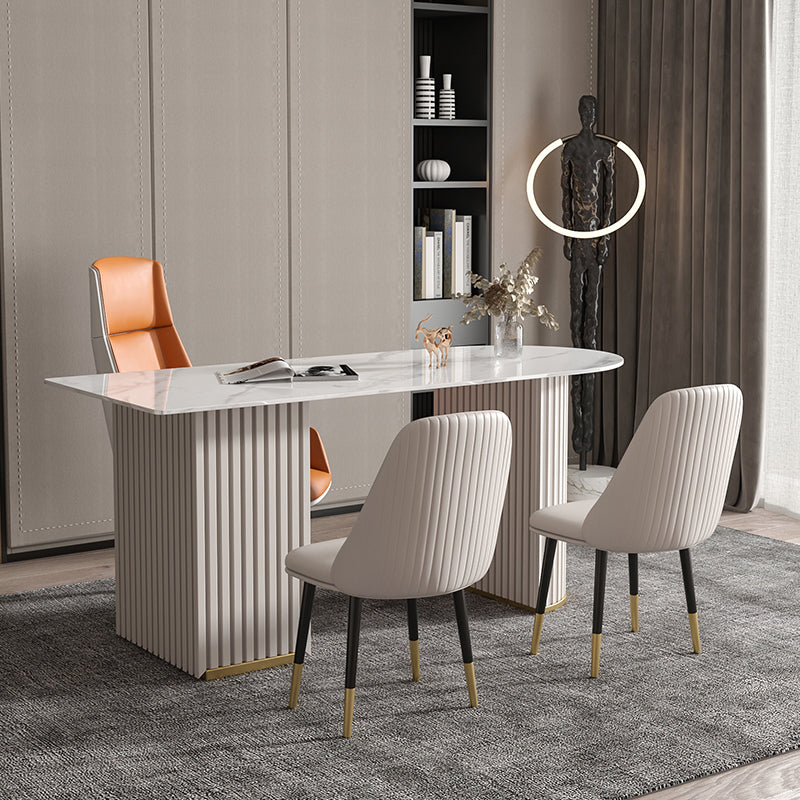 Glam Stone Half-circle Office Desk 29.53-inch Tall Writing Desk