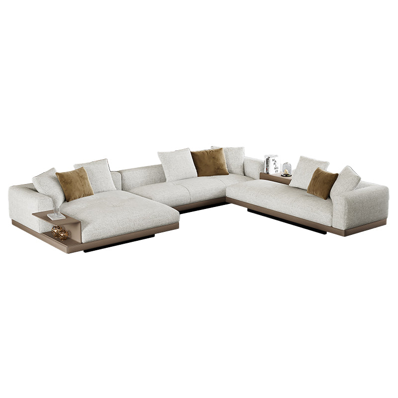 Farmhouse Sectional Sofa with Square Arms in Beige Linen Blend 173"L x 141"W x 27"H Clearhalo 'furn' 'furn_sectionals' 'Furniture' 'Living Room Furniture' 'Sectionals' 6567126