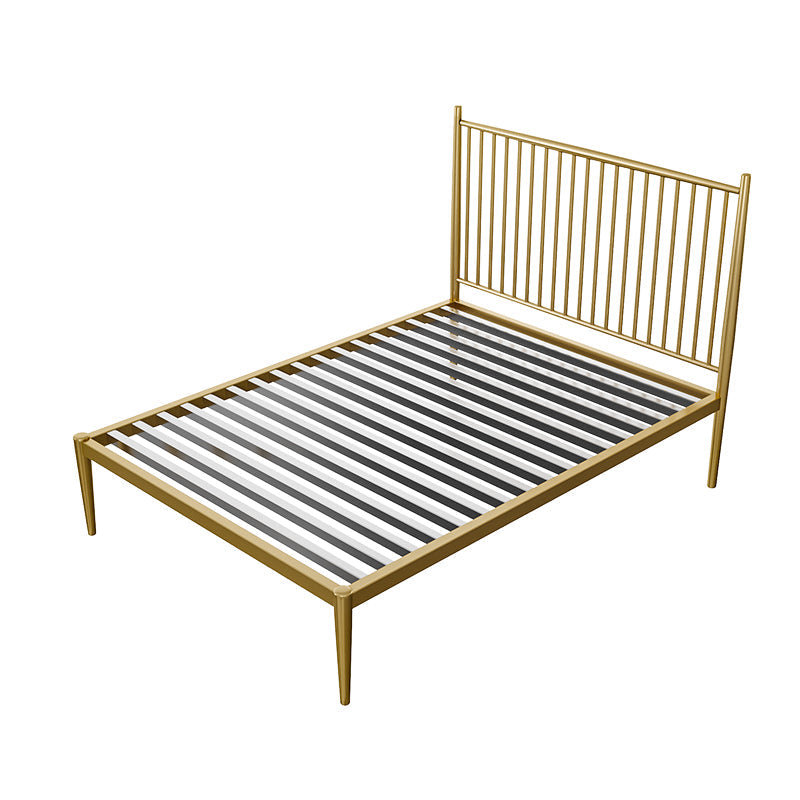 Letto a fila con telaio aperto in metallo contemporaneo con legno rettangolare con gambe metalliche