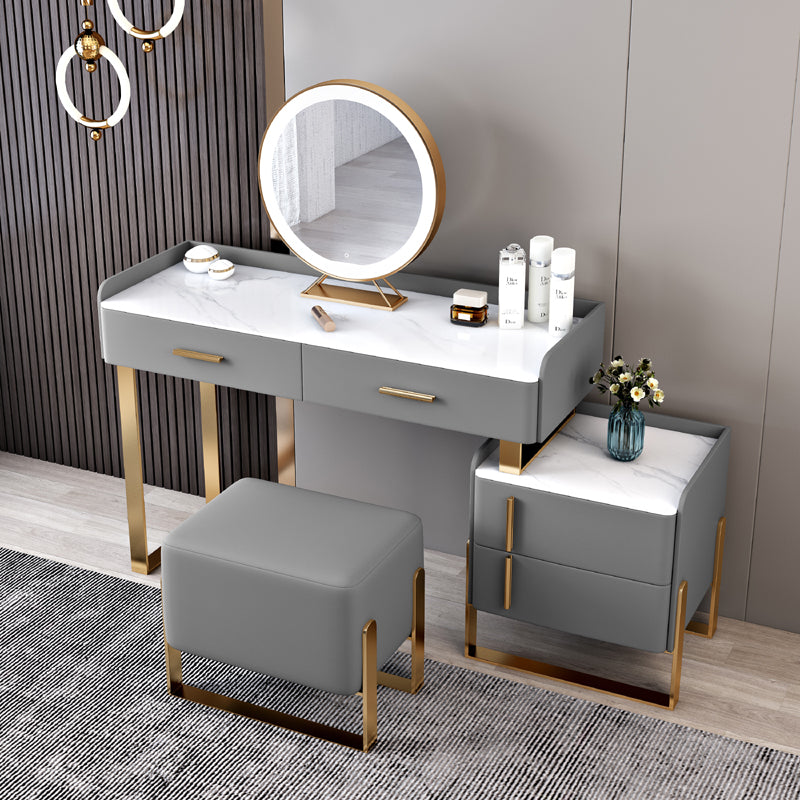 Tavolo da toeletta in legno in legno in legno massiccio grigio top di pietra con 4 cassetti