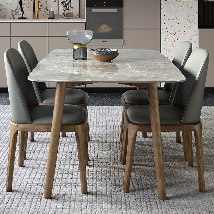 Mid-Century Modern Stone Dining Table Rectangle Dining Table with Solid Wood Legs 63"L x 35.4"W x 29.5"H Without Chairs Clearhalo 'Dining Tables & Seating' 'Dining Tables' 'dining_table' 'furn' 'furn_dining_table' 'Furniture' 'Kitchen & Dining Furniture' 6569714