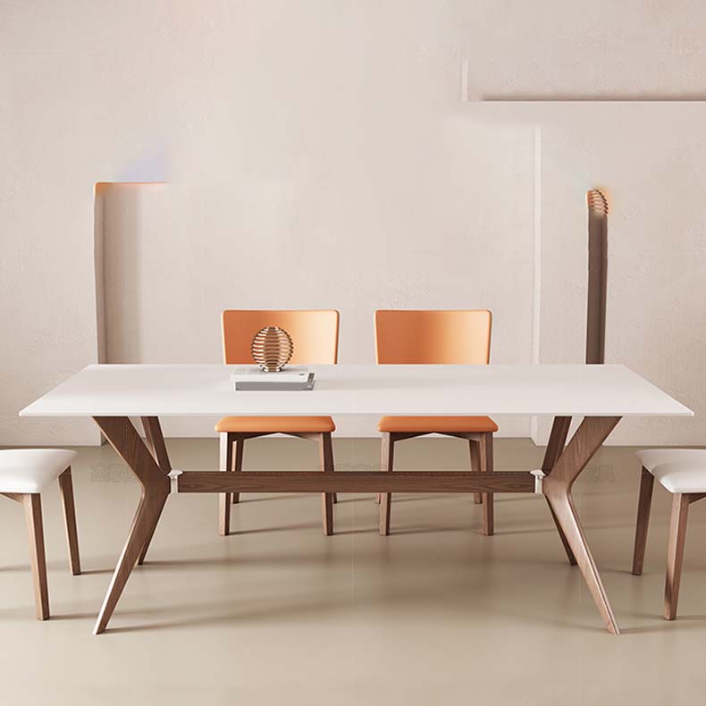 White Mid-Century Dining Table Stone Top Table with Wooden Frame for Home 70.9"L x 31.5"W x 29.5"H Without Chairs Clearhalo 'Dining Tables & Seating' 'Dining Tables' 'dining_table' 'furn' 'furn_dining_table' 'Furniture' 'Kitchen & Dining Furniture' 6569890