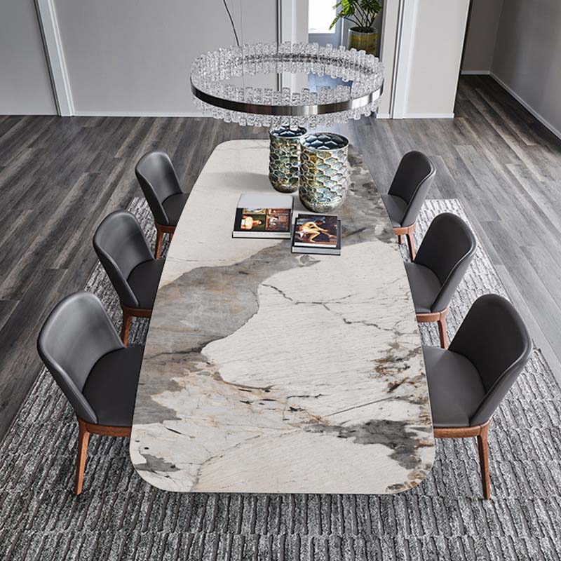 Industrial Sintered Stone Table Rectangle Table with Metal Legs for Kitchen White 86.6"L x 39.4"W x 29.5"H Without Chairs Clearhalo 'Dining Tables & Seating' 'Dining Tables' 'dining_table' 'furn' 'furn_dining_table' 'Furniture' 'Kitchen & Dining Furniture' 6570269