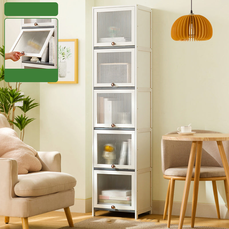 Contemporary White Cabinet with Glass Doors and Legs in Solid Wood 16"L x 13"W x 68"H Clearhalo 'Cabinets & Chests' 'cabinets_chests' 'furn' 'furn_cabinets_chests' 'Furniture' 'Living Room Furniture' 6574372