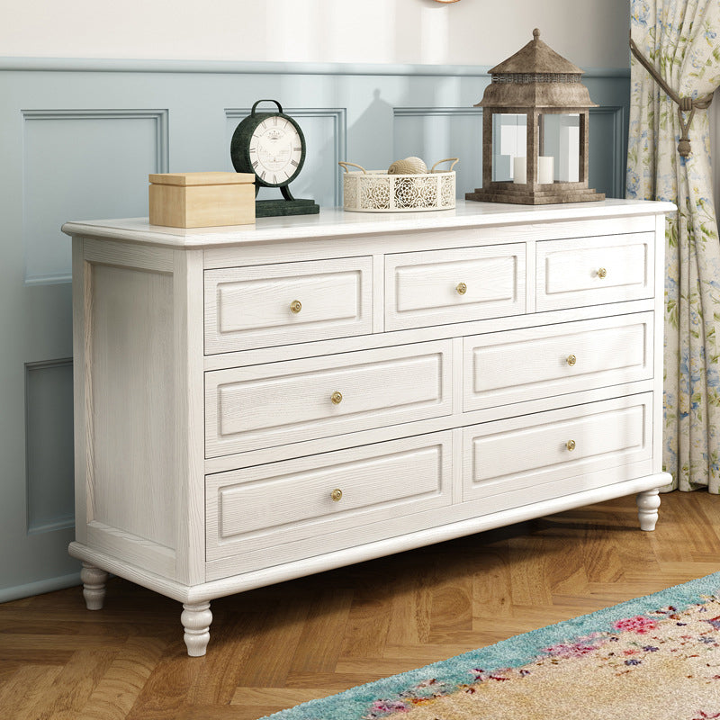 Mid-Century Modern White Chest with 7 Drawers and Turned Legs White Clearhalo 'Cabinets & Chests' 'cabinets_chests' 'furn' 'furn_cabinets_chests' 'Furniture' 'Living Room Furniture' 6574498