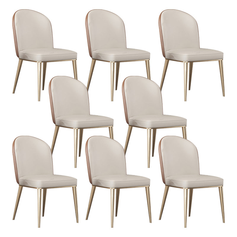 Dining Room Glam Parsons Chair Metal Legs Faux Leather Upholstered Chair