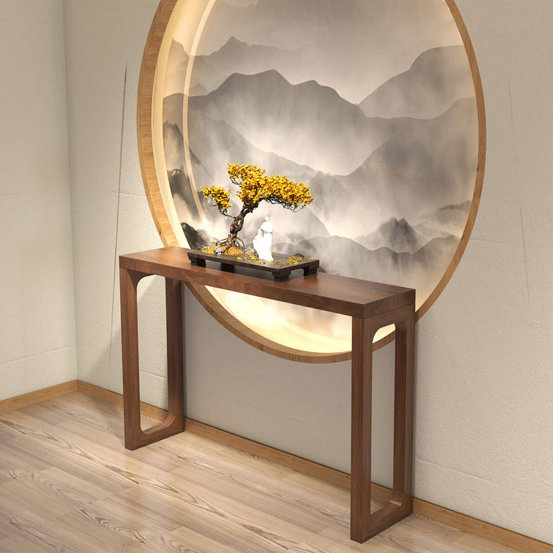 Solid Wood Console Table 33.46" Tall 1-shelf Accent Table with Sled Base 63"L x 16"W x 33"H Walnut Clearhalo 'Console Tables' 'console_tables' 'Entry & Mudroom Furniture' 'furn' 'furn_console_tables' 'Furniture' 6576312