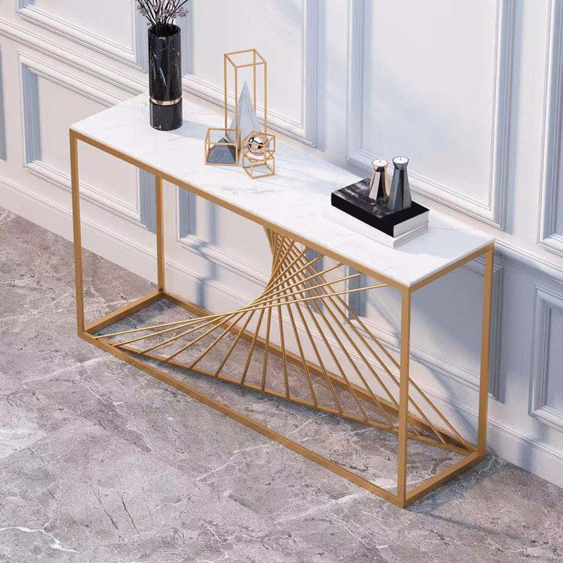 Glam Rectangle Console Table Antique Finish Console Sofa Table in Marble