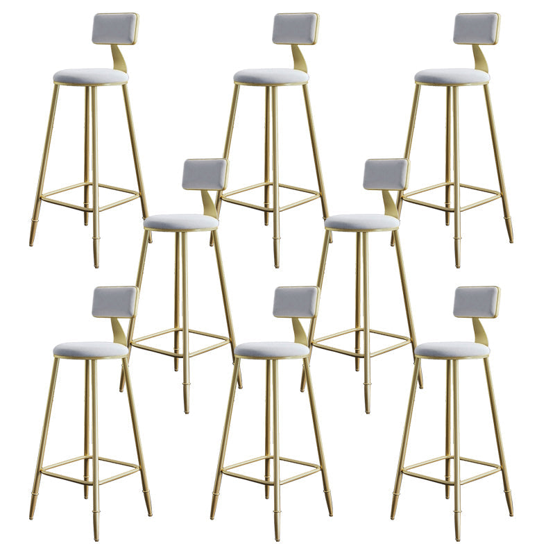 Glam Armless Backrest Counter Stool Iron Bar Stool with Velvet Cushion for Cafe