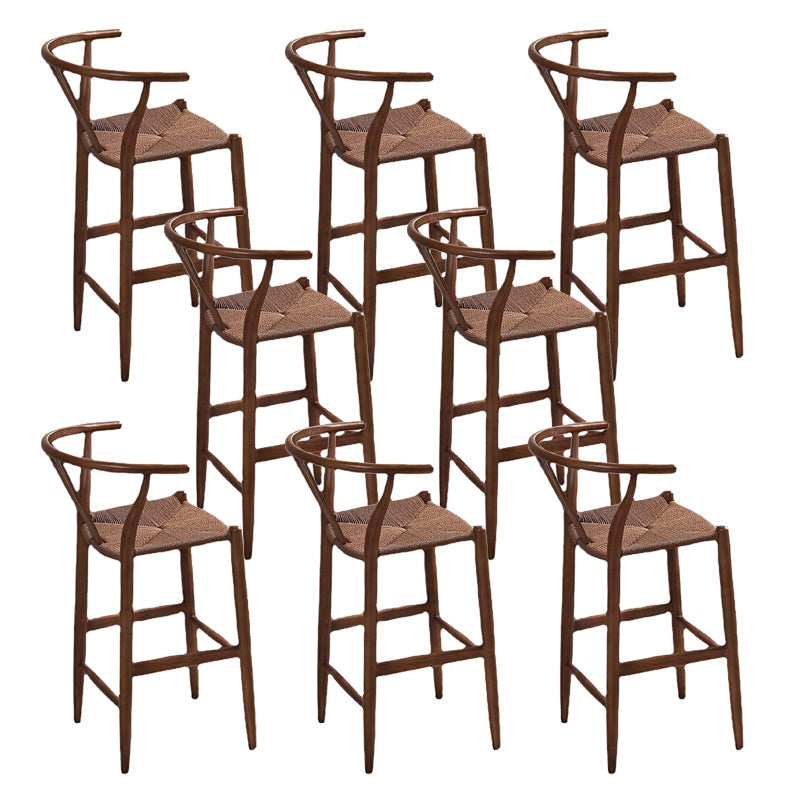 Industrial Low Back Dining Stool Solid Wood Bar Stool with Footrest Wicker Rattan 8 Piece Set Clearhalo 'Bar Furniture' 'Bar Stools' 'bar_stools' 'furn' 'furn_bar_stools' 'Furniture' 'Kitchen & Dining Furniture' 6580354
