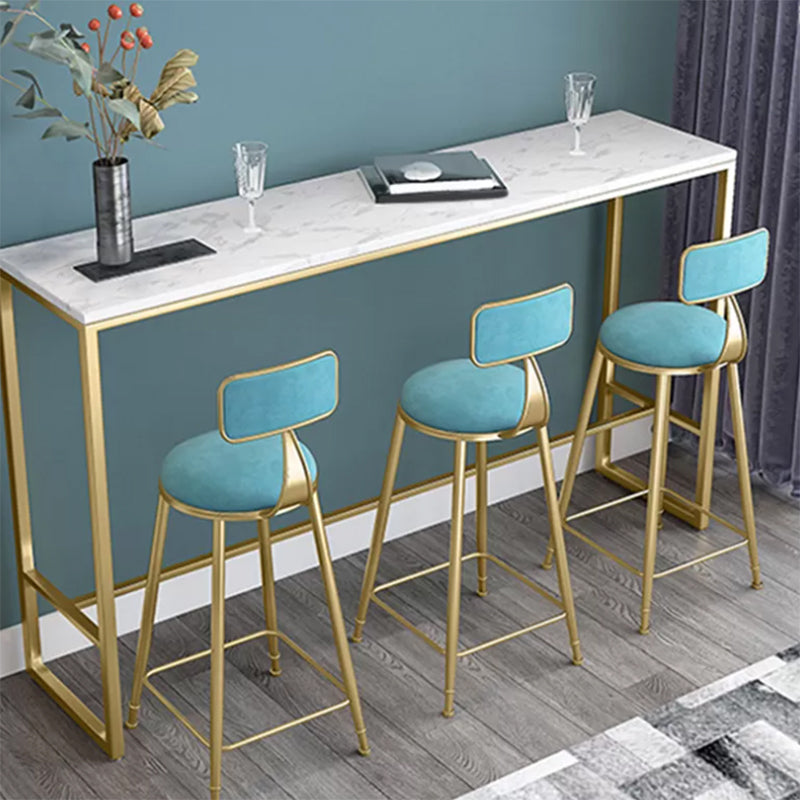 Glam Bar Height Table White Faux Marble Top Bistro Bar Table with Metal Base