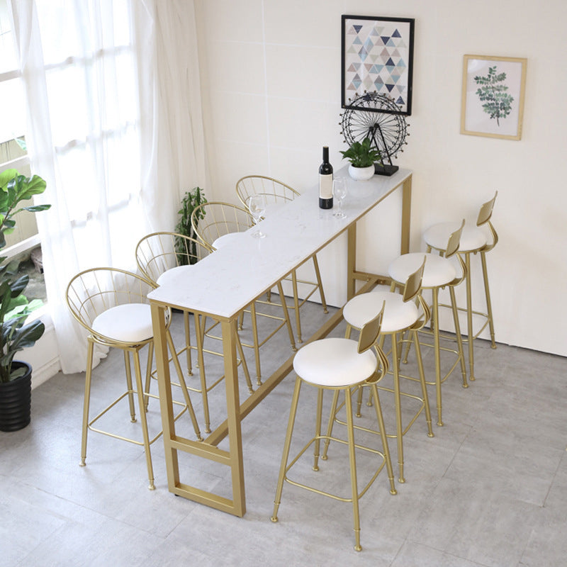 Rectangular Bar Height Table Gold Legs and Metal Base Bar Table for Patio Use 78.7"L x 15.7"W x 41.3"H Faux Marble Without Chairs Clearhalo 'Bar Furniture' 'Bar Tables' 'bar_tables' 'furn' 'furn_bar_tables' 'Furniture' 'Kitchen & Dining Furniture' 6581045