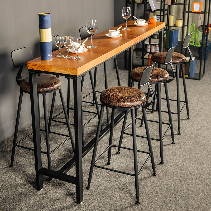 Industrial Style Bar Table Rectangle Solid Wood Pub Bar Table in Brown 94.5"L x 15.7"W x 41.3"H Without Chairs Clearhalo 'Bar Furniture' 'Bar Tables' 'bar_tables' 'furn' 'furn_bar_tables' 'Furniture' 'Kitchen & Dining Furniture' 6581069