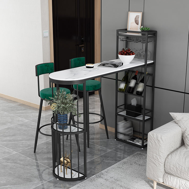 Stone Top Bistro Bar Table Rectangle Bar Table with Wine Rack