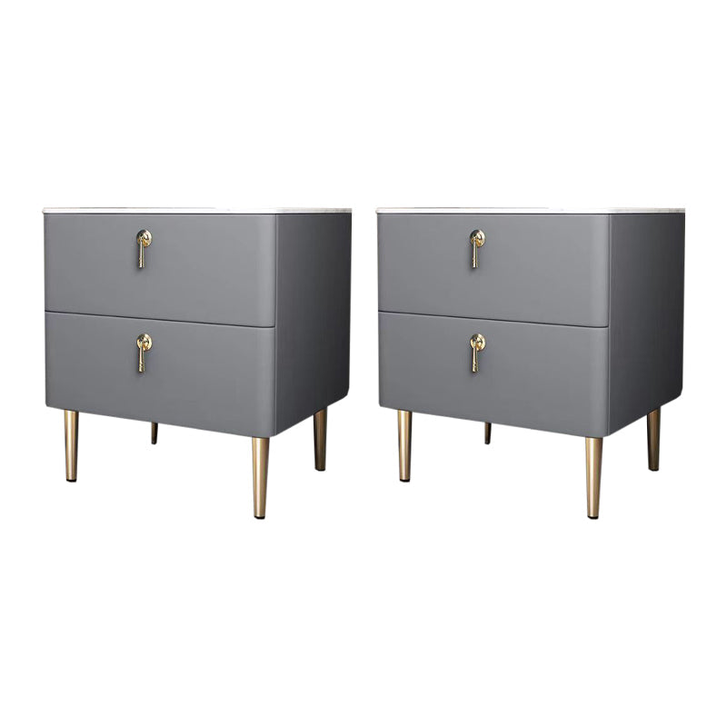 2 - Drawers Glam Bedside Cabinet Antique Finish Accent Table Nightstand Grey 2 Piece Set Clearhalo 'Bedroom Furniture' 'furn' 'furn_night_stand' 'Furniture' 'night_stand' 'Nightstands' 6583742