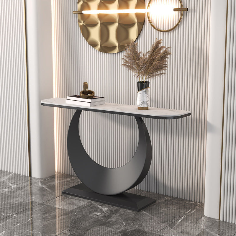 Glam Stone Console Table Stain Resistant Accent Table for Hall