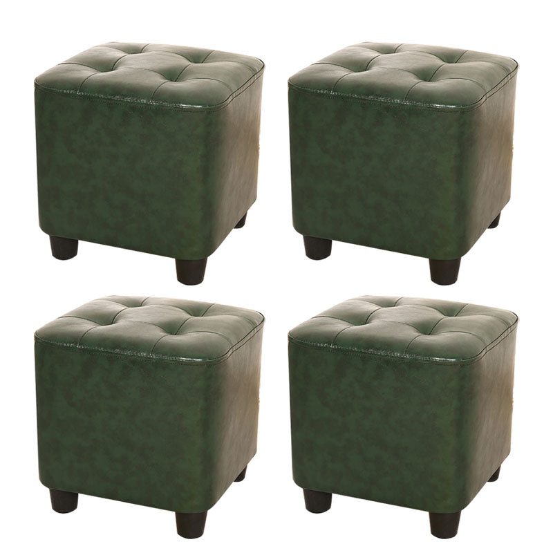 Modern Square Pouf Pure Color Tufted Upholstered Faux Leather Cube Ottoman Blackish Green 4 Piece Set Clearhalo 'furn' 'furn_ottomans_poufs' 'Furniture' 'Living Room Furniture' 'Ottomans & Poufs' 'ottomans_poufs' 6586489