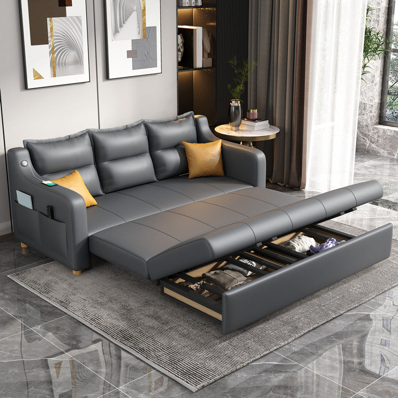 31" Wide Contemporary Futon Sofa Bed Gray Pillow Back Sleeper Sofa