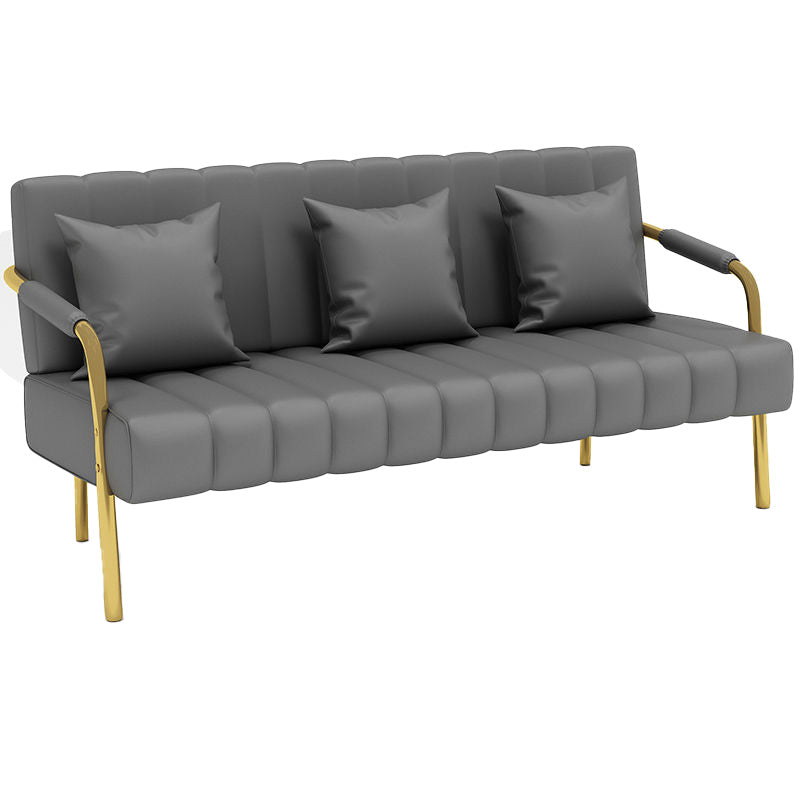 Recessed Arm Sofa Stain Velvet/Faux Leather Sofa with Pillows